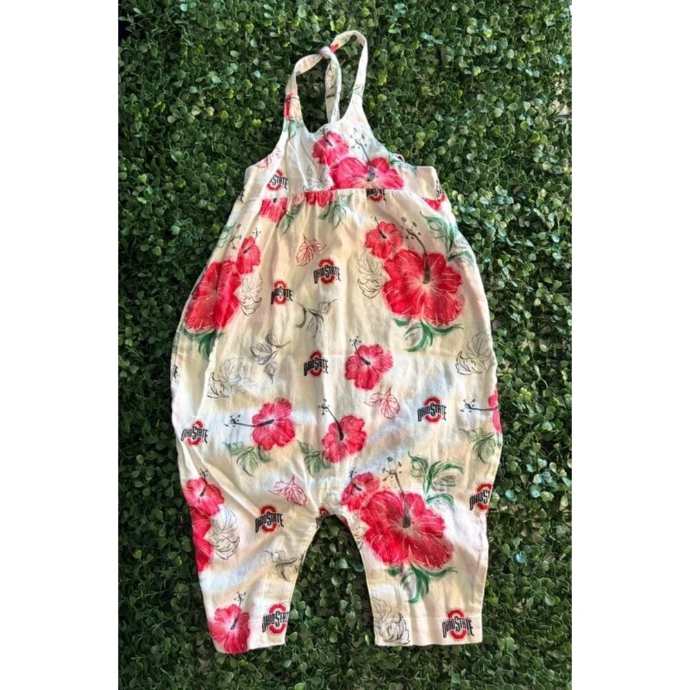 Wes & Willy Ohio State Buckeyes Floral Overall Romper - 18M OSU baby